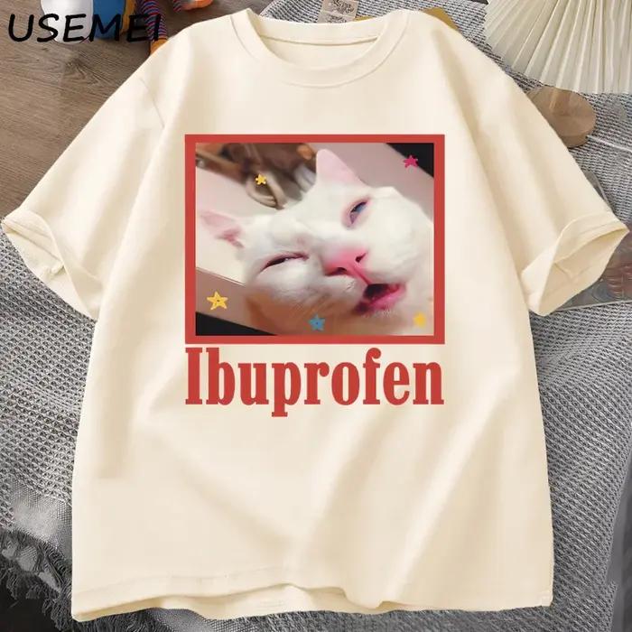 Ibuprofen chat Meme T-Shirt drôle chat graphique T-Shirt mignon chat amant coton T-Shirt décontracté