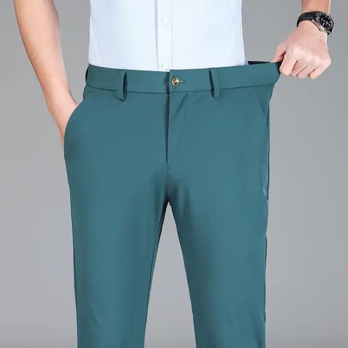 Pantalon de costume d'affaires en soie glacée pour hommes, haute élasticité, vert armée, bleu, élast