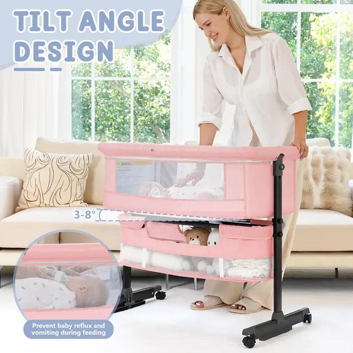Lit d'appoint pliable pour bébé Kmaier avec panier de rangement et maille respirante