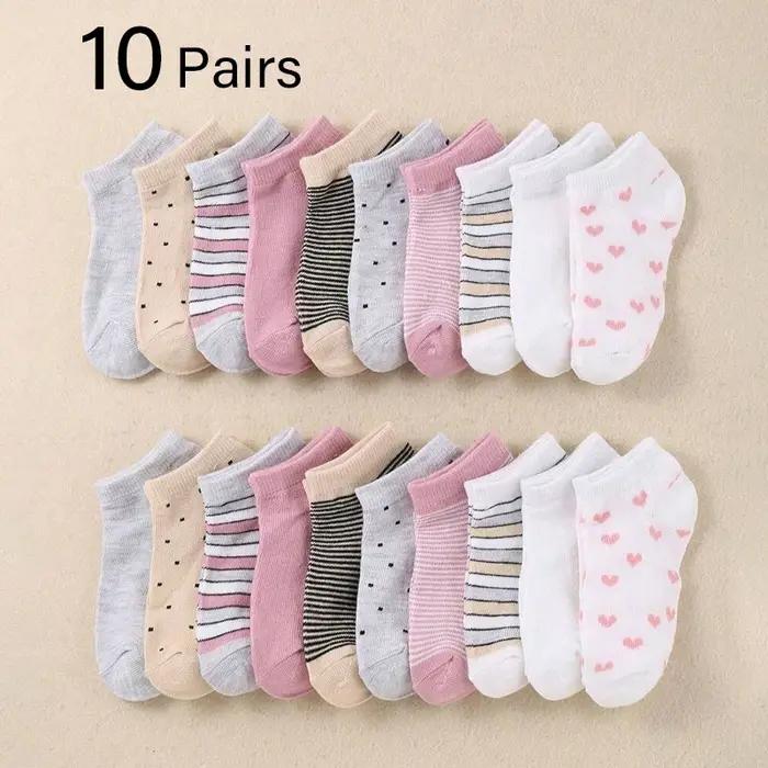 10 paires de chaussettes pour enfants, mignonnes, à imprimé cœur, unisexes, pour garçons et filles,