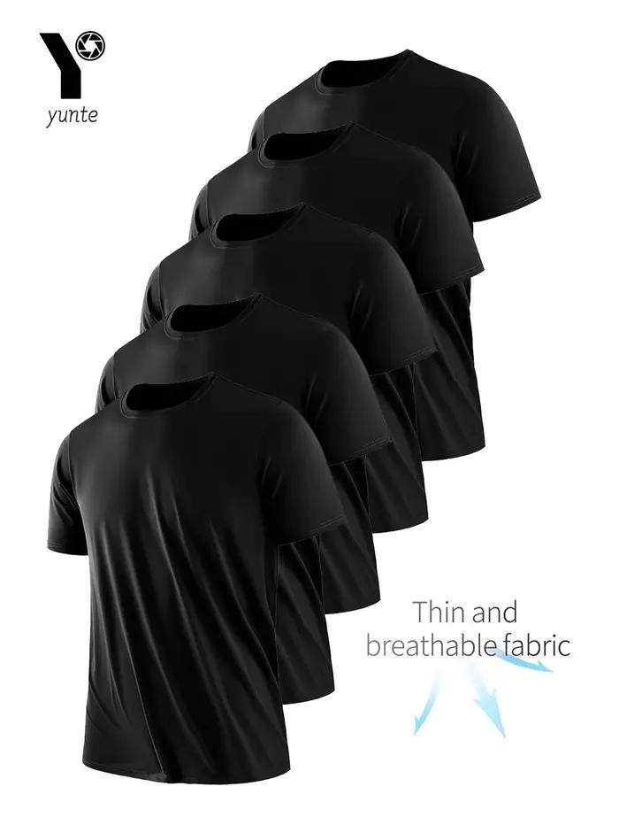 T-Shirt à Col Rond pour Homme, Noir Ultra observateur, vaccage Rapide, Respirant, Absorbant la Sueur