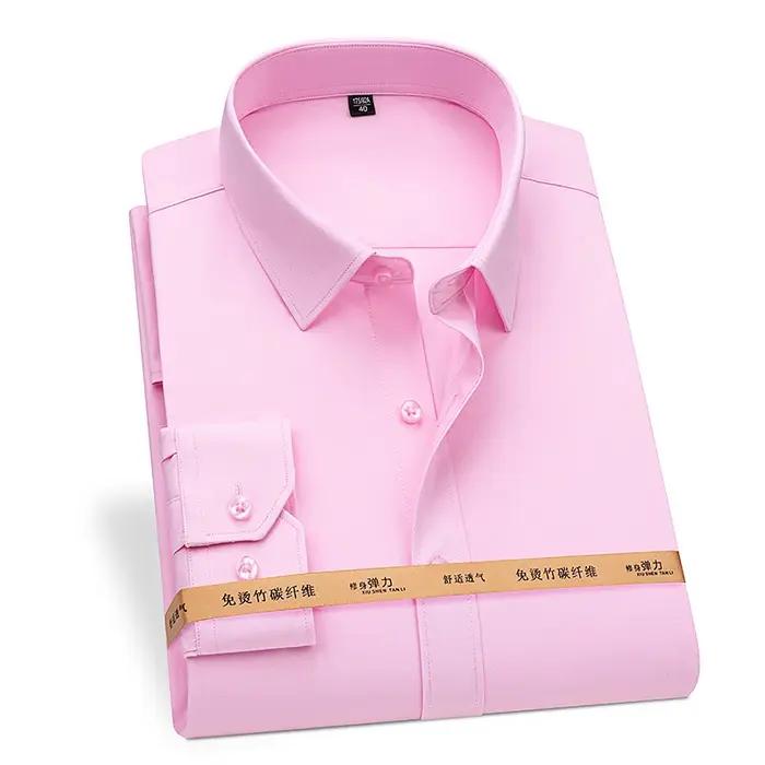 Chemises en fibre de bambou pour hommes, manches longues, printemps, anti-froissement, formelles, do