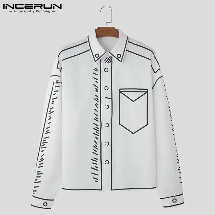 INCERUN beaux hommes hauts 2024 Manga dessin animé imprimé ligne chemise mode mâle Streetwear offre
