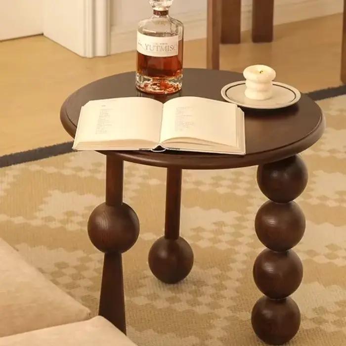 Table basse de luxe en noyer français, Table d'appoint ronde de rangement Vintage, Table de chevet d