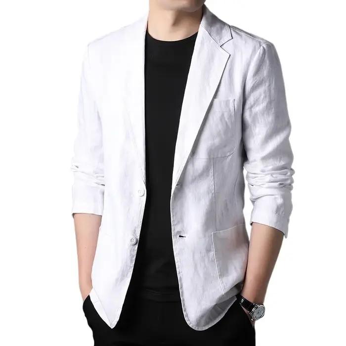 Costume en lin de haute qualité pour hommes, beau manteau fin pour hommes, composition de tissu, bla