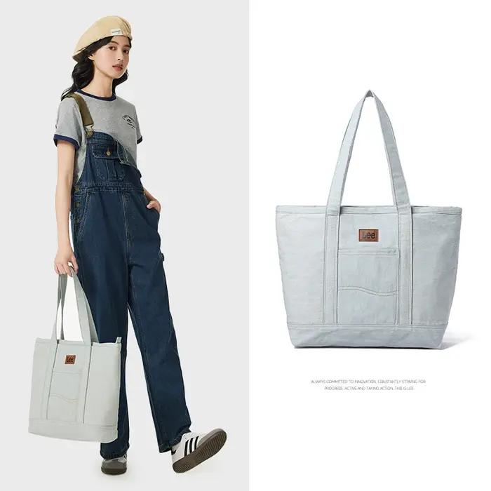 Sac fourre-tout unisexe LEE en toile et cuir avec fermeture éclair, sac à main décontracté en jean p