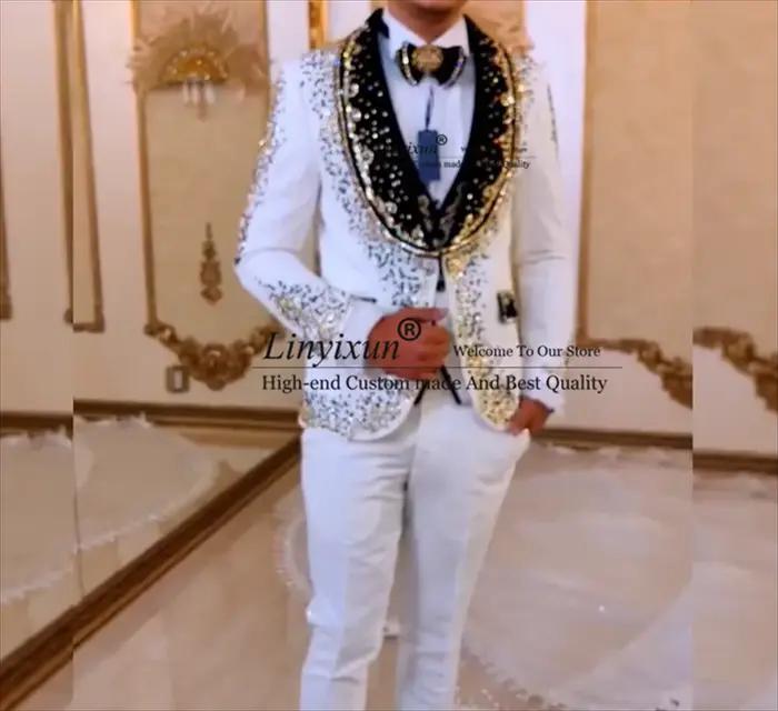 Costumes de luxe ornés de diamants pour hommes, blazers de Rhpersonnalisés, smokings de mariage, sty