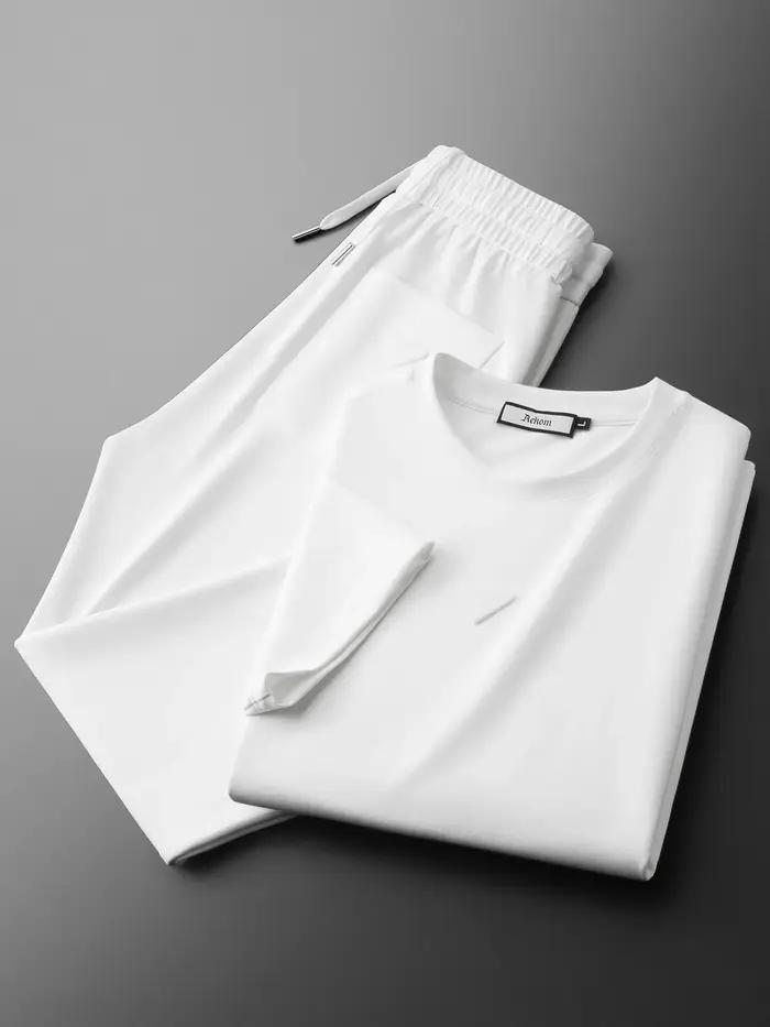 Ensemble deux pièces en coton modal doux pour homme, manches courtes, col rond, style sport décontra