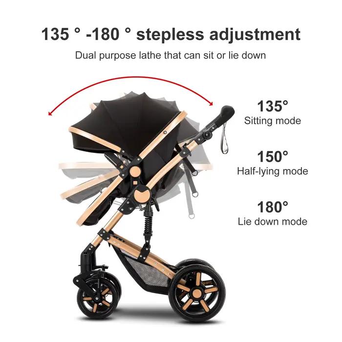 Poussette de luxe avec système de voyage pour bébé avec mousqueton et siège auto – Pliage rapide à u