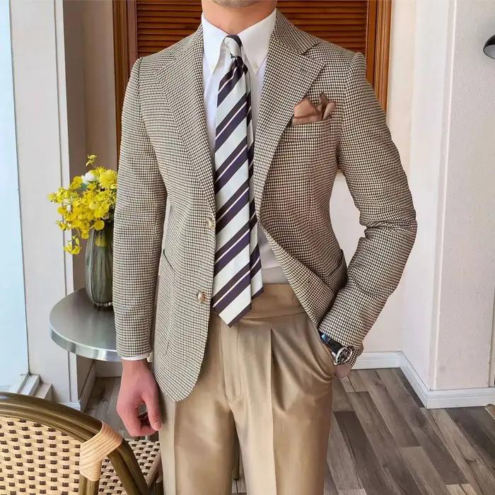 Homme britannique Blazer Hombre 2021 automne mode treillis hommes veste coréenne Slim Fit Blazer Hom