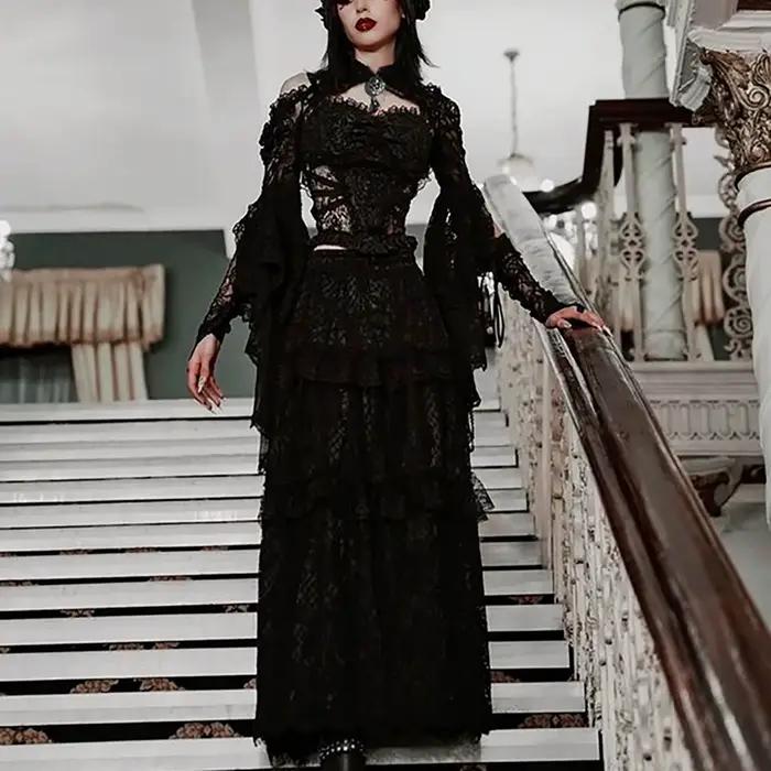 Punk boléro haussement d'épaules Top Trad Goth châles noirs manches évasées couverture enveloppes po