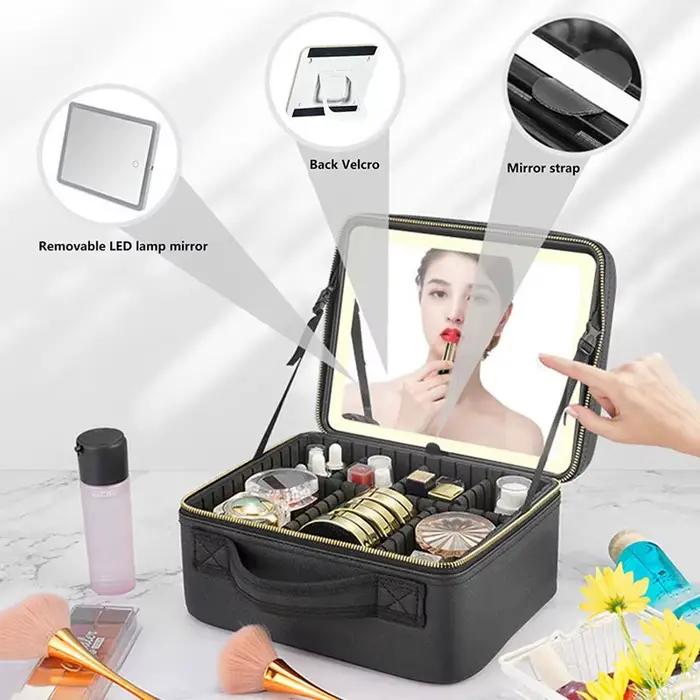 Trousse à cosmétiques intelligente LED avec miroir, trousse de maquillage de voyage, grande capacité
