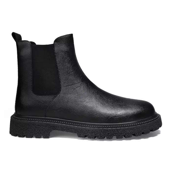 Bottines Chelsea en cuir véritable pour hommes, bottines décontractées à la mode, de luxe, en peluch