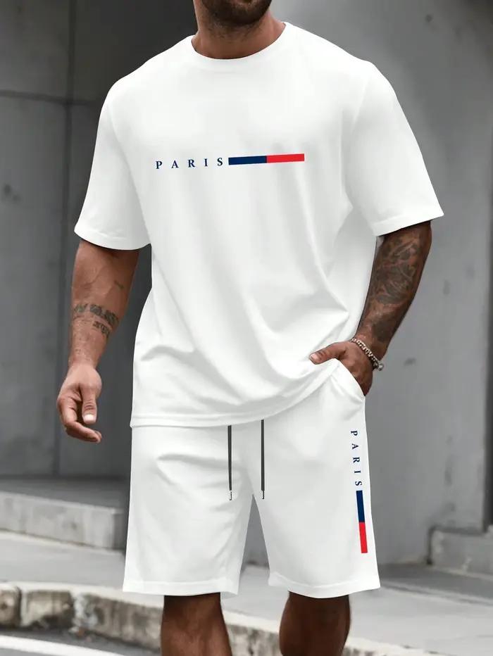 Ensemble de sport décontracté d'été pour hommes : T-shirt à col rond à manches courtes et short de s