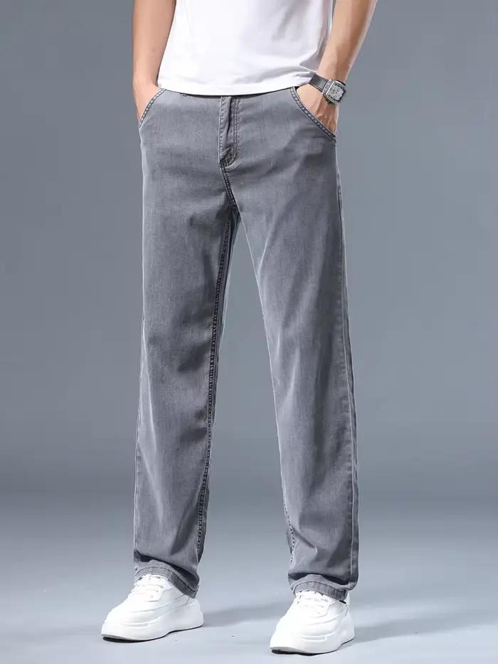 Été mince hommes jean droit ample Lyocell doux drapé affaires pantalon décontracté classique fumée g