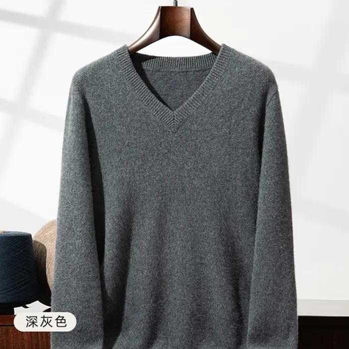 Pull en cachemire épais pour hommes, col en v, pur cachemire, mode, pull en laine, manches longues,