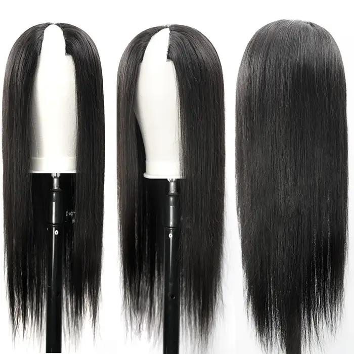 Perruque droite en V U pour femme, cheveux humains, sans laisser de côté, partie fine, densité 250,