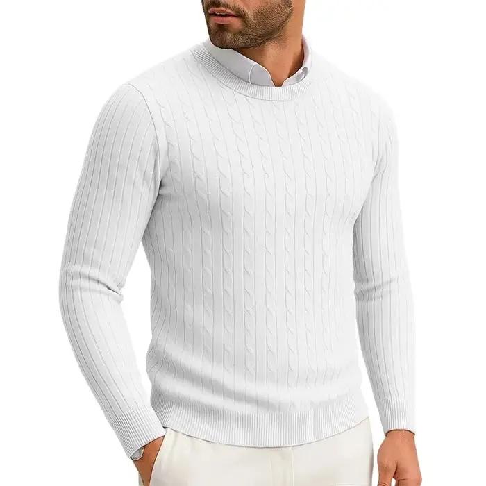Pull tricoté à col rond pour hommes, pull à manches longues, décontracté, chaud, torsadé, à motifs,