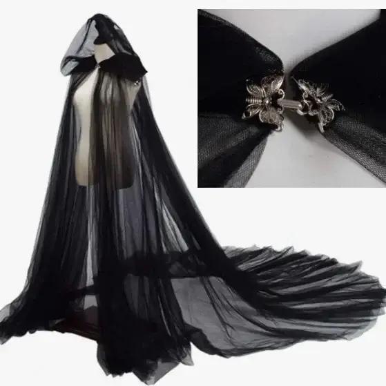 Cape à capuche rétro en Tulle pour femme, Cape de mariée Vampire, noir/rouge/blanc, couleur unie, Ca