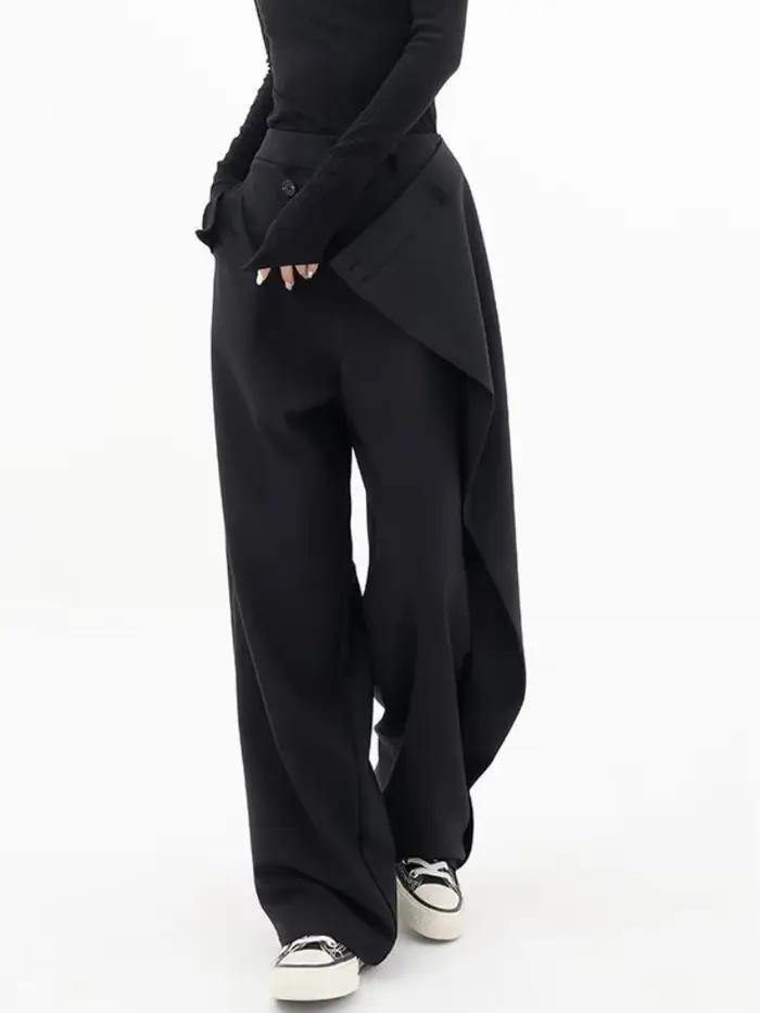 HOUZHOU femmes pantalon de costume large taille haute gothique Style japonais Baggy pantalon noir pa