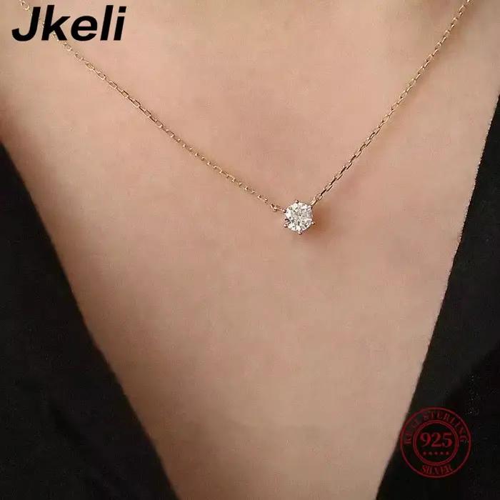 Jkeli – collier en argent Sterling 925 plaqué or 18 carats, chaîne de clavicule en Zircon scintillan