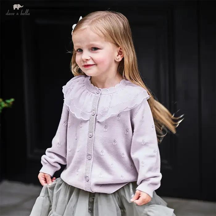 Dave Bella filles bébé pull pull doux mignon maille pétale col enfants tricots filles tricoté Cardig