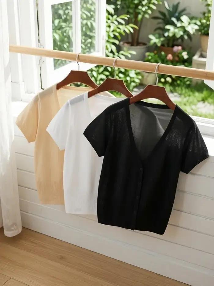 Cardigan femme court haut ete légère manteau protection solaire korean style gilet maille tricot