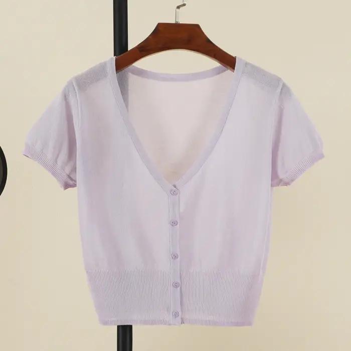 cardigan femme court haut ete légère manteau protection solaire korean style gilet maille tricot fem