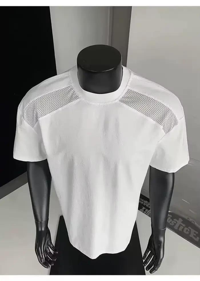 Style américain cleanfit épaule coupe déconstruction T-shirt à manches courtes hommes et femmes à la