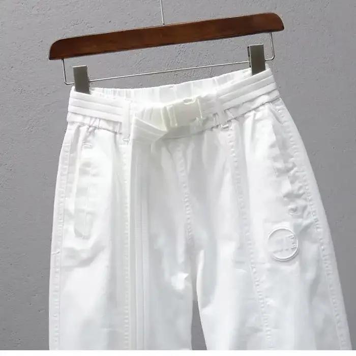 Pantalon blanc pour femmes avec ceinture élastique, jogging ample et décontracté, Leggings longueur