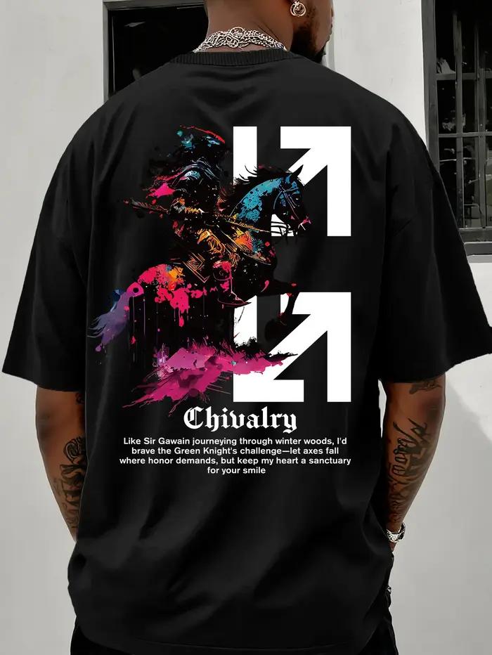 T-shirt décontracté d'été pour homme à manches courtes avec motif chevalier et hache, col rond, coup