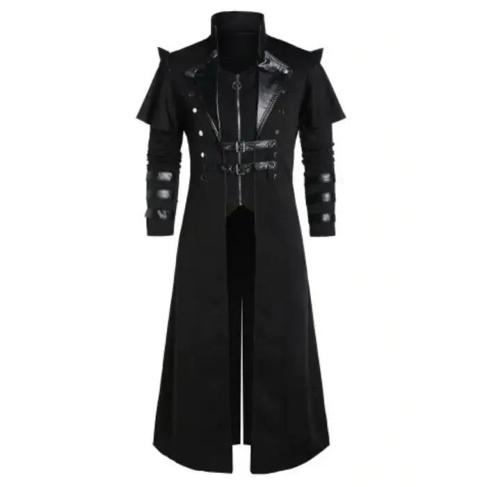Vintage Halloween médiéval Steampunk Assassin elfes Pirate Costume adulte hommes noir longue veste f