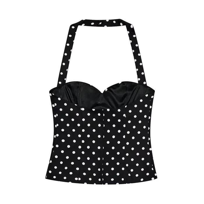 KONDALA Sexy Y2K Girl Halter Tops Corset Slim Polka Dot Print Short Tops Fashion 2026 Spring Summer
