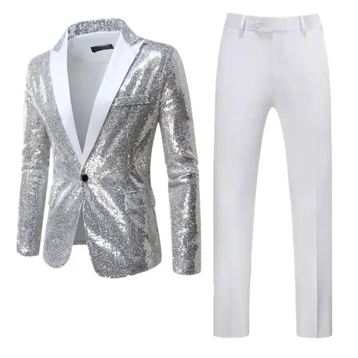 Veste et pantalon respirants à paillettes pour hommes, vêtements pour hommes d'affaires, robe de soi
