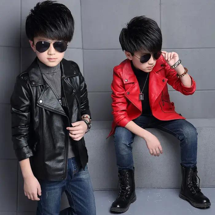 Veste imperméable en cuir PU avec fermeture éclair pour enfants, manteau pour garçons, vêtements pou