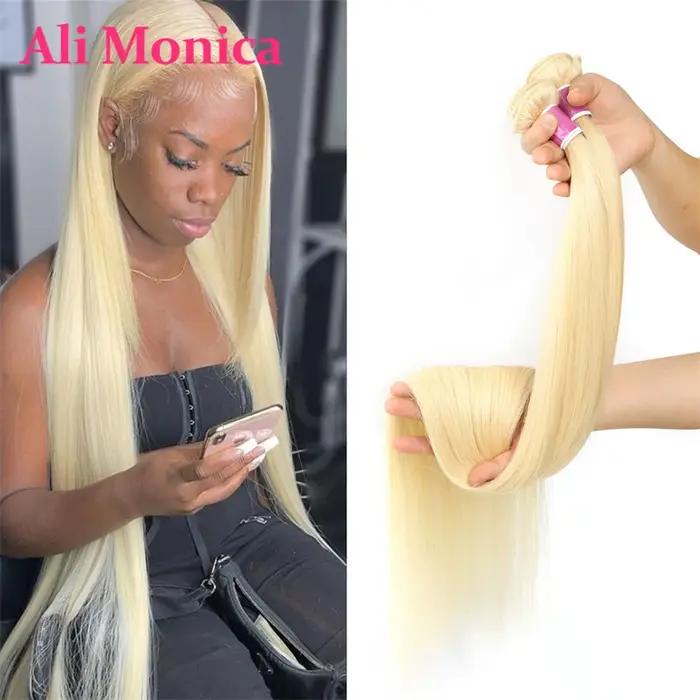 Alimonica-Tissage en lot brésilien Remy naturel lisse blond miel 613, 8 - 40 pouces, livraison gratu