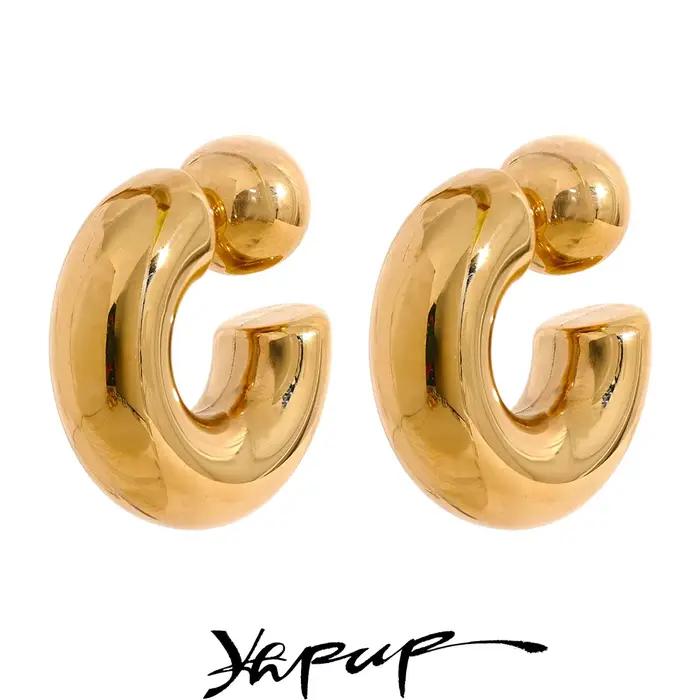 Yhpup – boucles d'oreilles rondes en forme de C en acier inoxydable, épaisses et inhabituelles, bijo