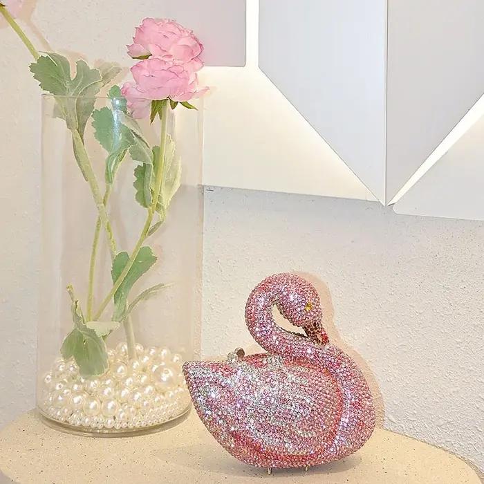 Cygne femmes pierres soirée pochettes mariées animaux strass sacs à main et sacs à main de luxe conc
