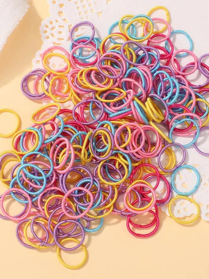Lot de 100 élastiques à cheveux de 2cm, bandes colorées en caoutchouc et nylon, accessoires pour che