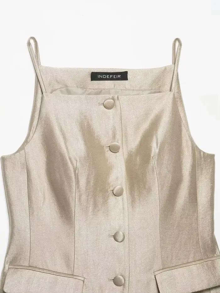 KONDALA Ensemble Chic Décontracté pour Femme : Haut Sans Manches à Boutonnage Simple et Pantalon Lon