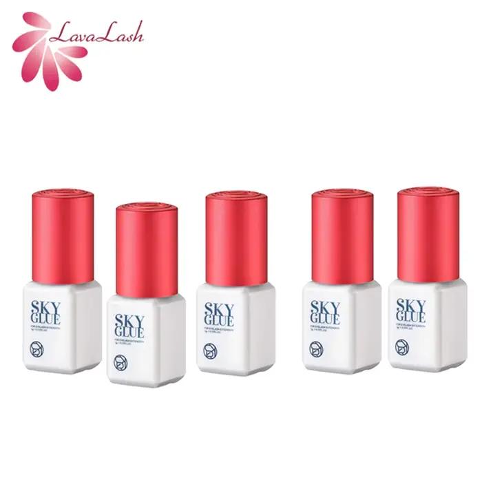 Extensions de cils coréennes originales, 10 bouteilles/lot, colle ciel avec capuchon rouge, temps de