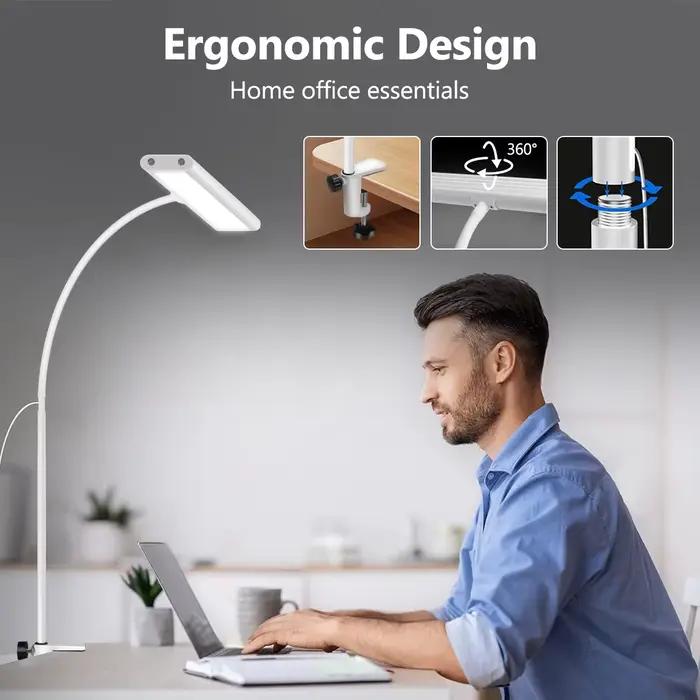 Lampe de bureau LED à col de cygne flexible réglable, lampe de bureau attentive pour les yeux, grada