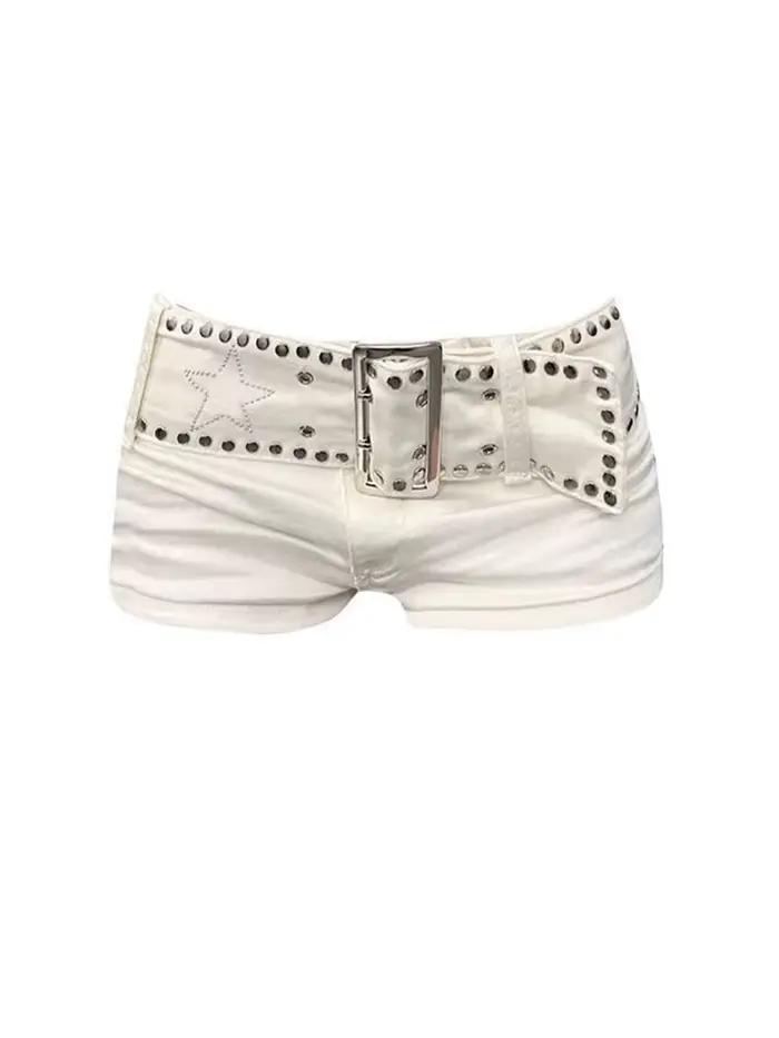 Short en Denim blanc pour femmes Y2k, pantalon court, Harajuku, esthétique, Vintage, taille basse, C
