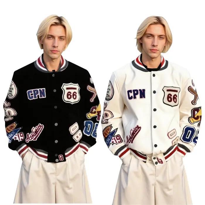 Veste de Baseball avec lettres brodées rétro américaines pour hommes, veste ample de marque à la mod