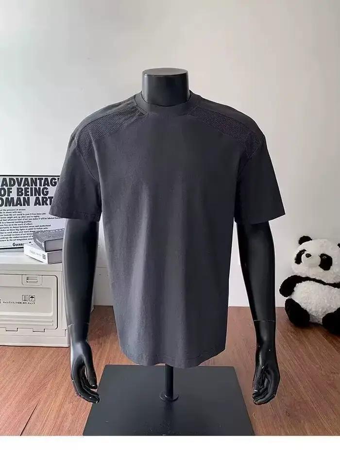 Style américain cleanfit épaule coupe déconstruction T-shirt à manches courtes hommes et femmes à la