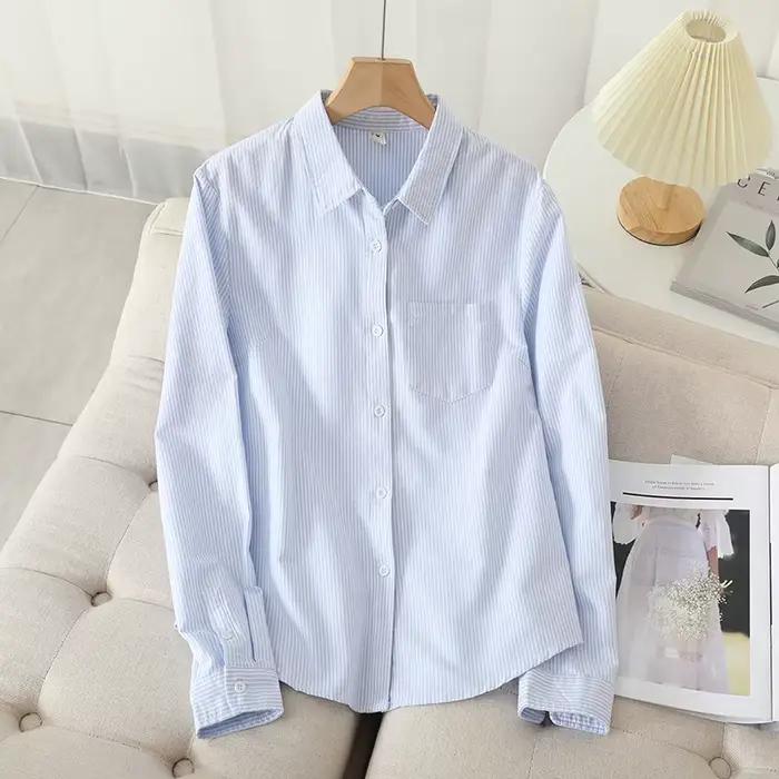 Chemise Oxford décontractée en coton pour femmes, chemisier rayé pour dames, chemises monochromes, b
