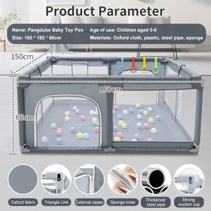 Parc de jeu pour bébé gris clair avec anneaux de traction, barrière de sécurité pour enfant, boîte à