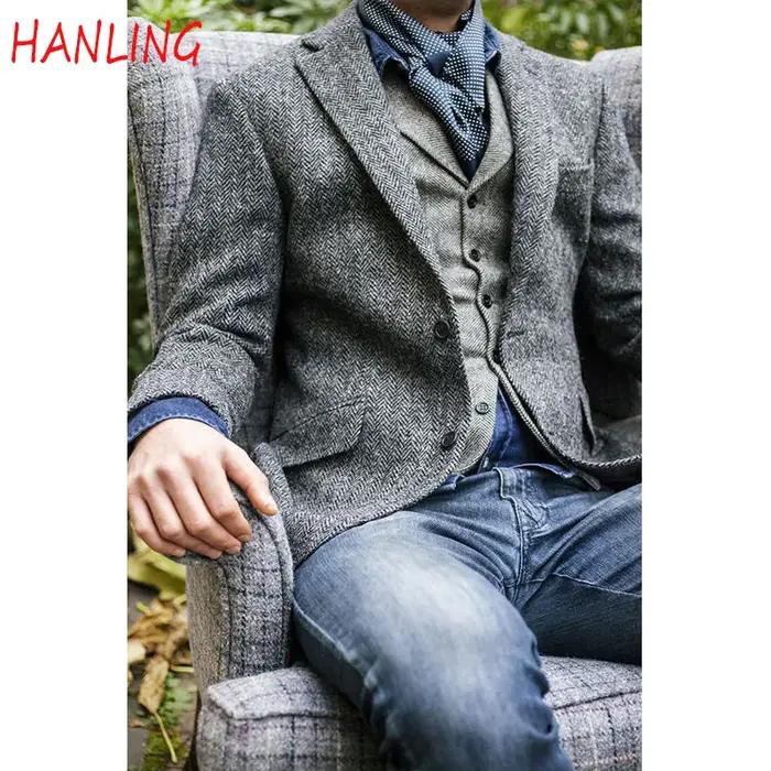 Veste d'hiver à chevrons pour homme, Blazer formel coupe cintrée, manteau chaud, polaire