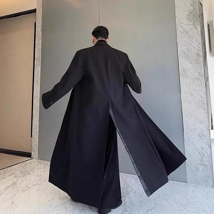 Mauroicardi printemps automne Extra Logn noir surdimensionné fluide doux Trench manteau pour hommes