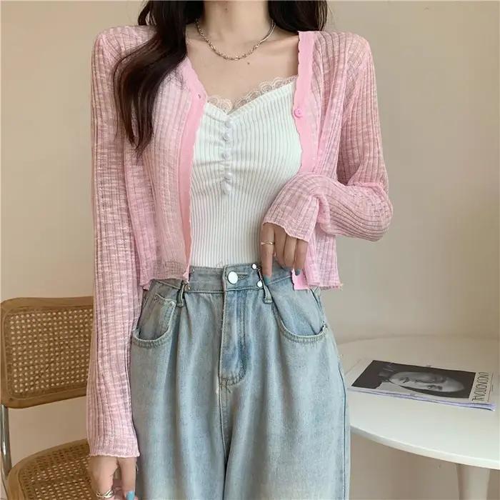 Cardigan à manches longues pour femmes, T-shirt à col en V, T-shirt mince, Superposition simple, Déc